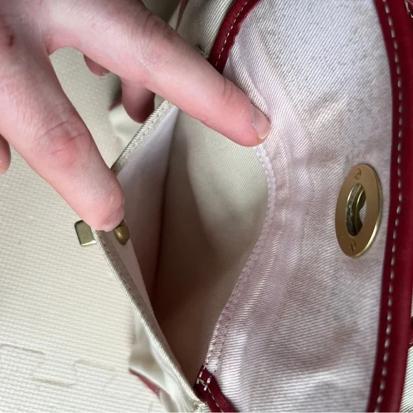 Coach Cream Canvas Satchel Red Leather Trim Gold Hardware – Read Description - Picture 13 of 14